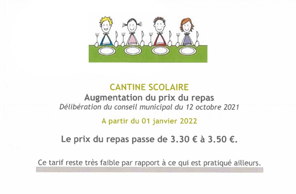 Augmentation du prix du repas - Cantine scolaire