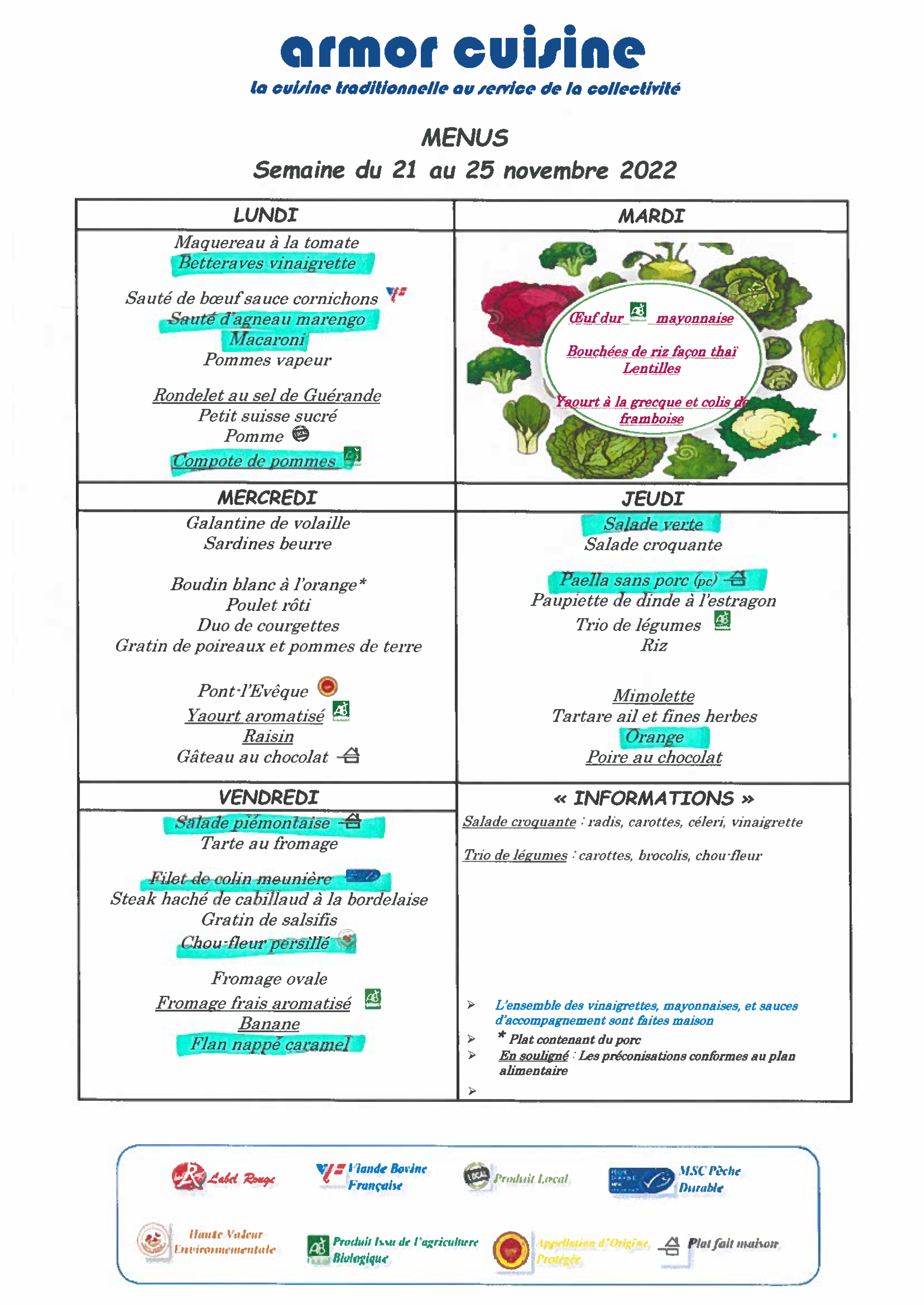 Menus de la cantine - Perigny